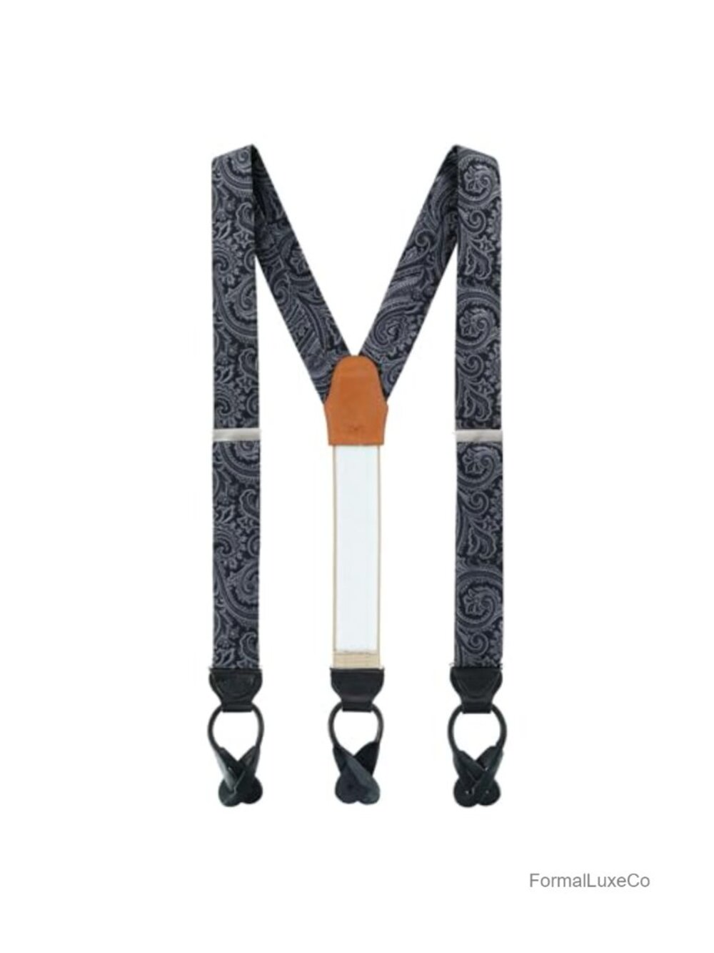 Silk Button End Braces Suspenders Adjustable 33-48 in Full-Grain Leather